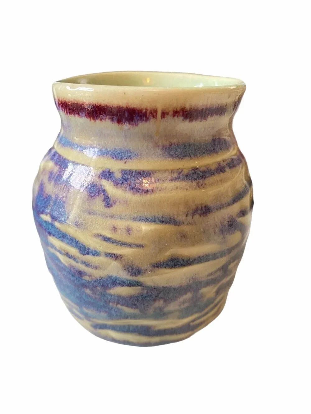 NC Pottery Small Ribbed Bud Vase Blue Green Purple 4